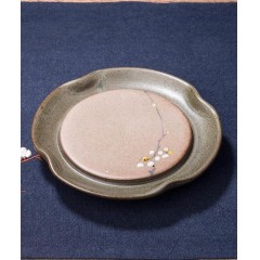 [精选茶器]冬梅手绘绿釉壶承
