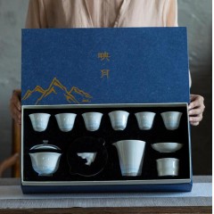 整套礼品 手绘远山陶瓷功夫茶具套装盖碗家用茶杯