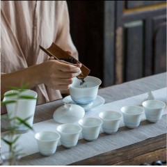 整套礼品 手绘远山陶瓷功夫茶具套装盖碗家用茶杯